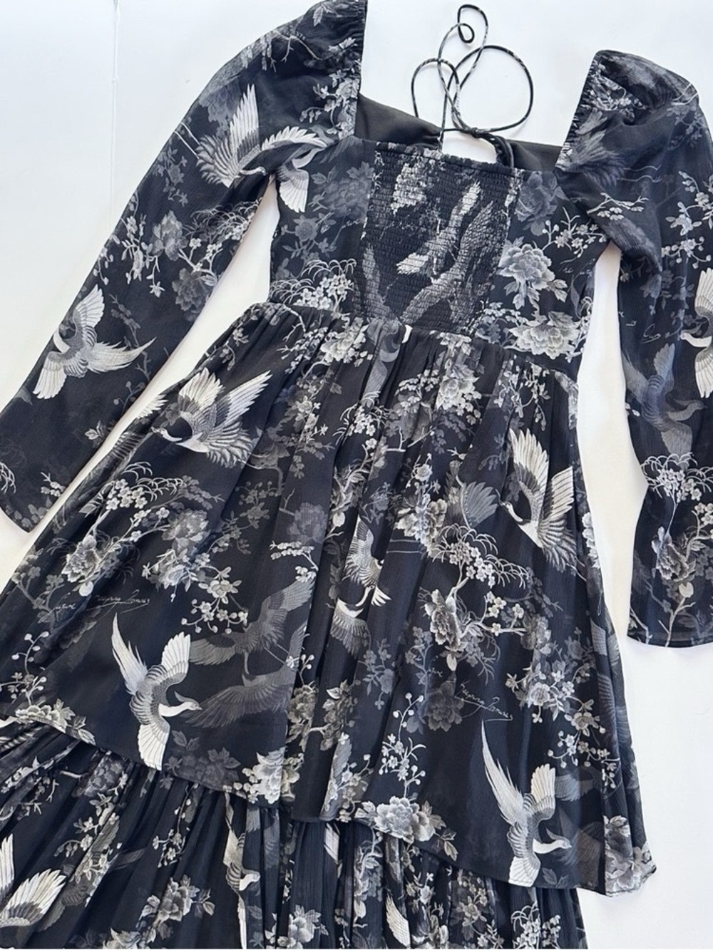 NEW All Saints Women’s Devyn Peggy Floral Print Long Sleeve Maxi Dress Black 0 - Picture 9 of 11